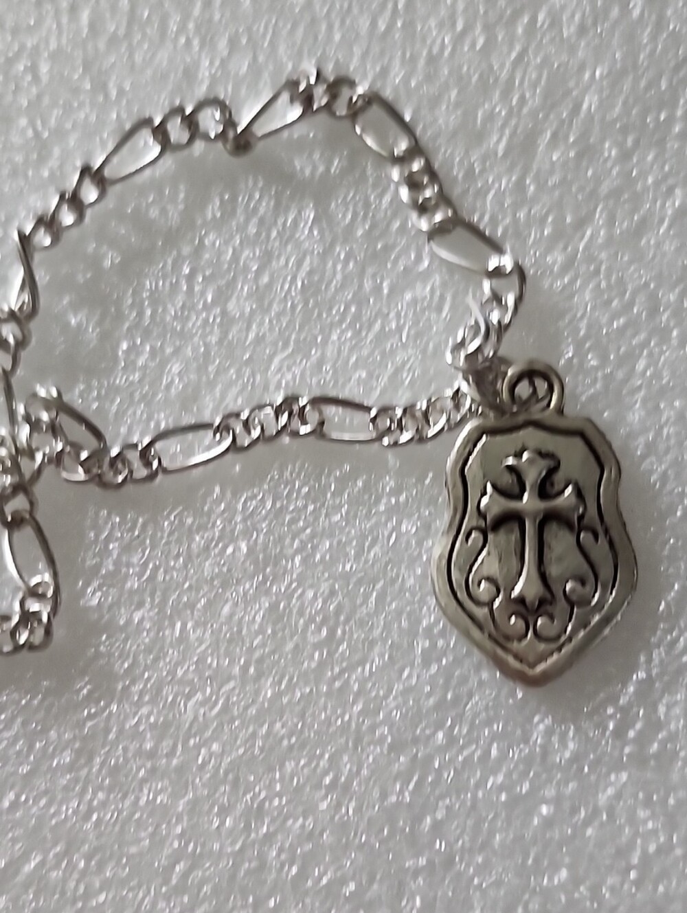 Hand Crafted Silver Tone Shield Cross Charm Bracelet / Anklet